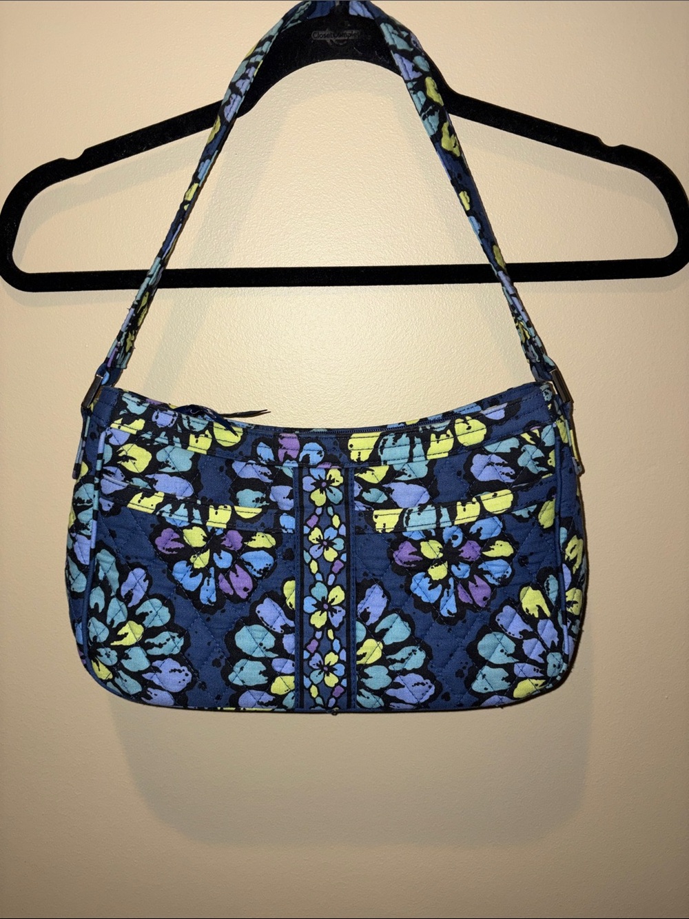 Vera Bradley | Quilted Floral Shoulder Bag Navy with Blue and Yellow Accents